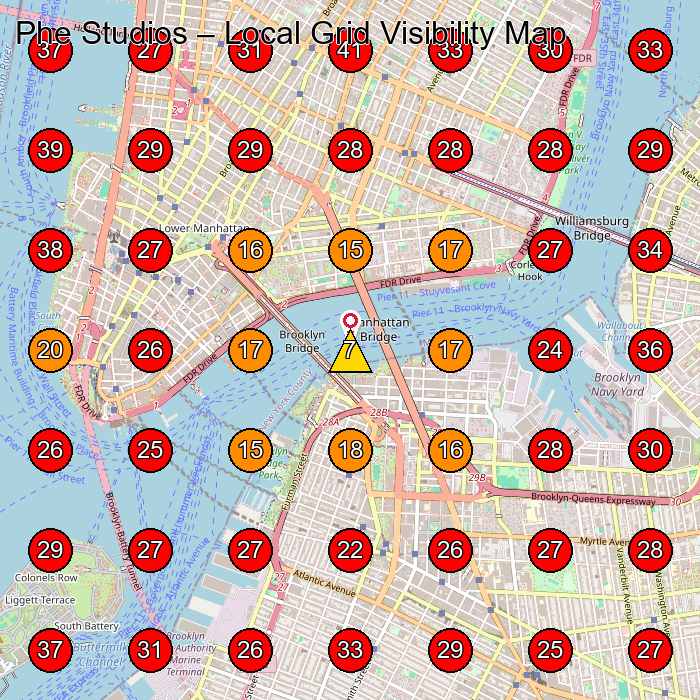 Phe Studios GeoGrid visibility map for Video Production Service in New York